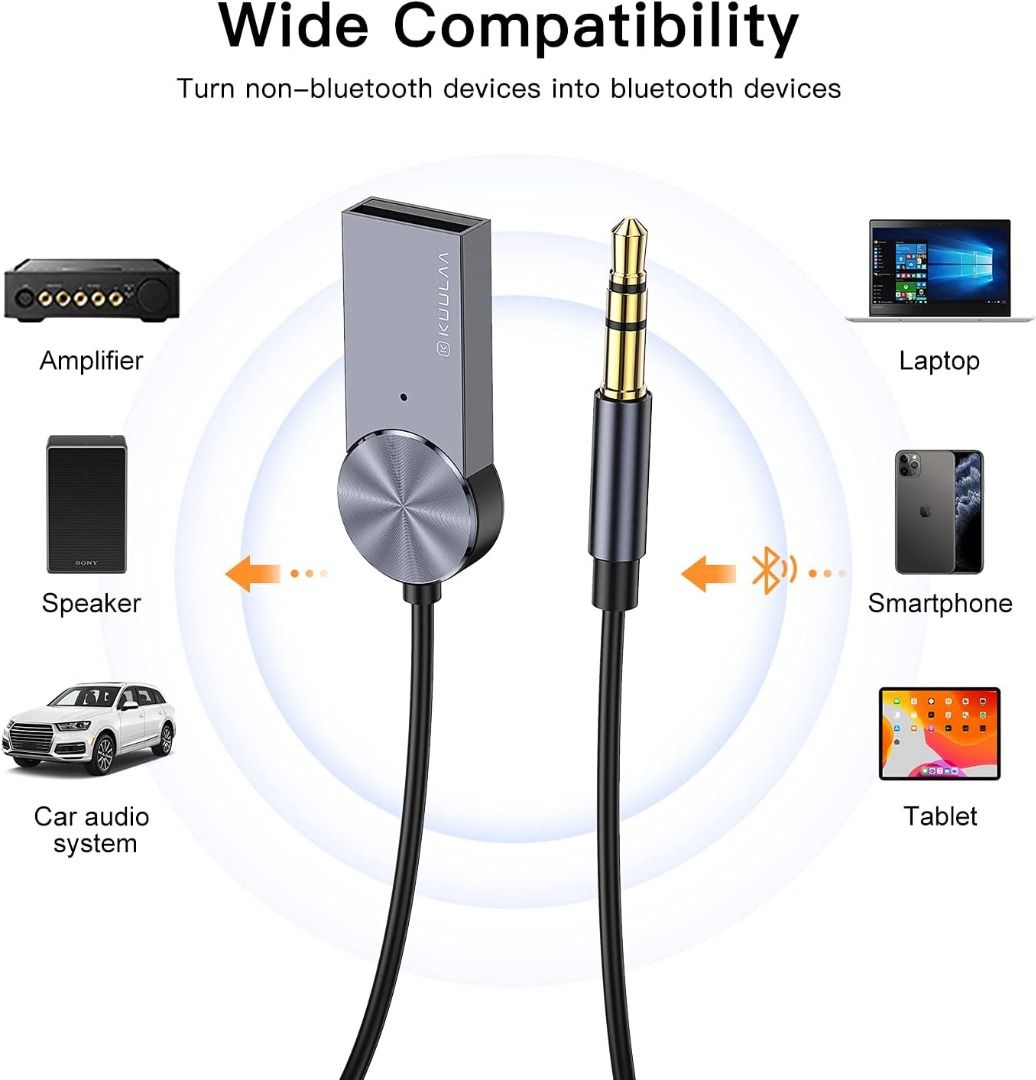 KUULAA Aux Bluetooth Adapter Dongle Cable For Car 3.5mm Jack Aux Bluetooth  5.0 Receiver Speaker Audio Music Wireless Transmitter, Computers & Tech,  Parts & Accessories, Cables & Adaptors on Carousell