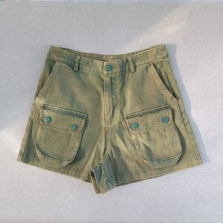 Light Green Vintage Washed High Waisted Cargo Shorts