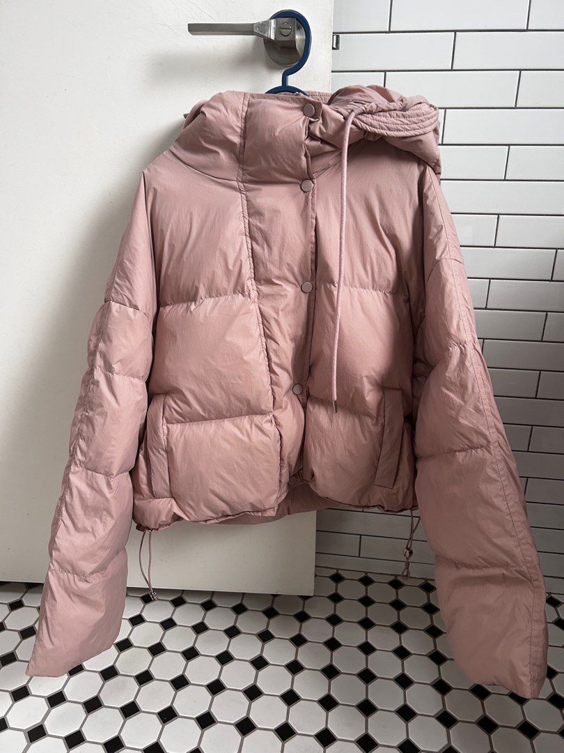 Light Pink Oversized Cropped Winter Puffer Jacket Women s Fashion