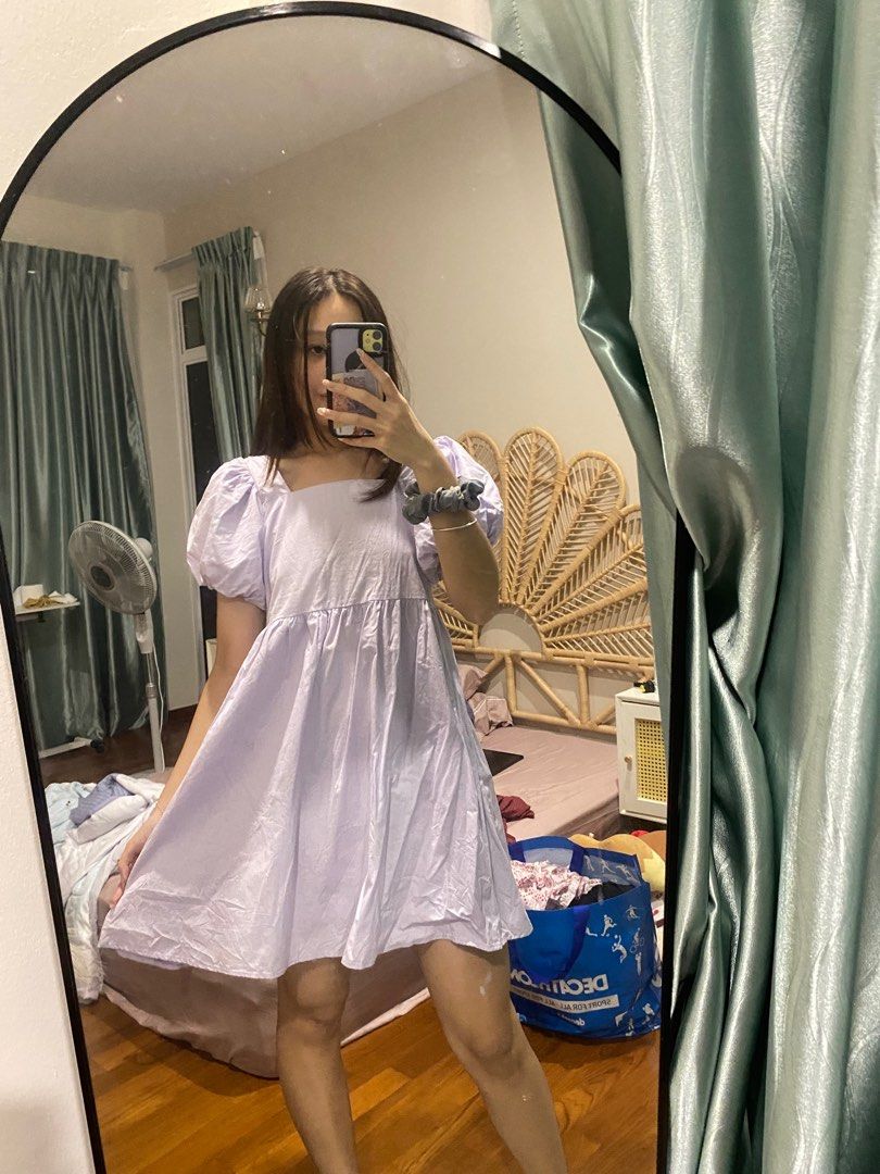 Lilac babydoll dress puff sleeve