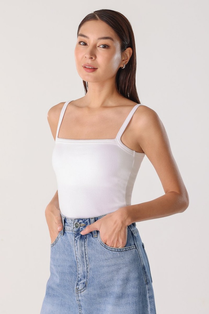 AVA COTTON JERSEY PADDED RUCHED CAMI TOP (ALMOND)