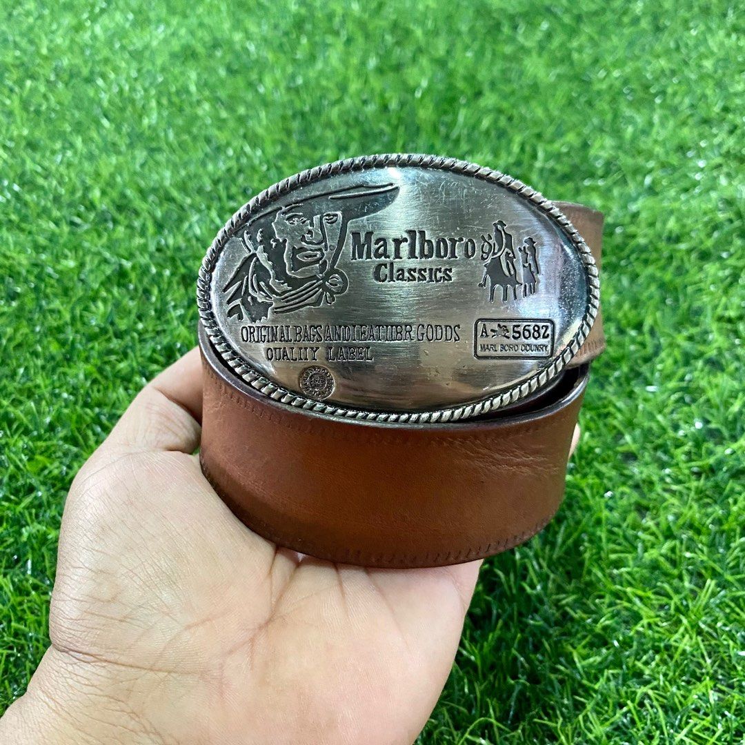 Marlboro Silver Buckle Belt Genuine Leather Brown Men s Fashion Watches Accessories Belts on Carousell