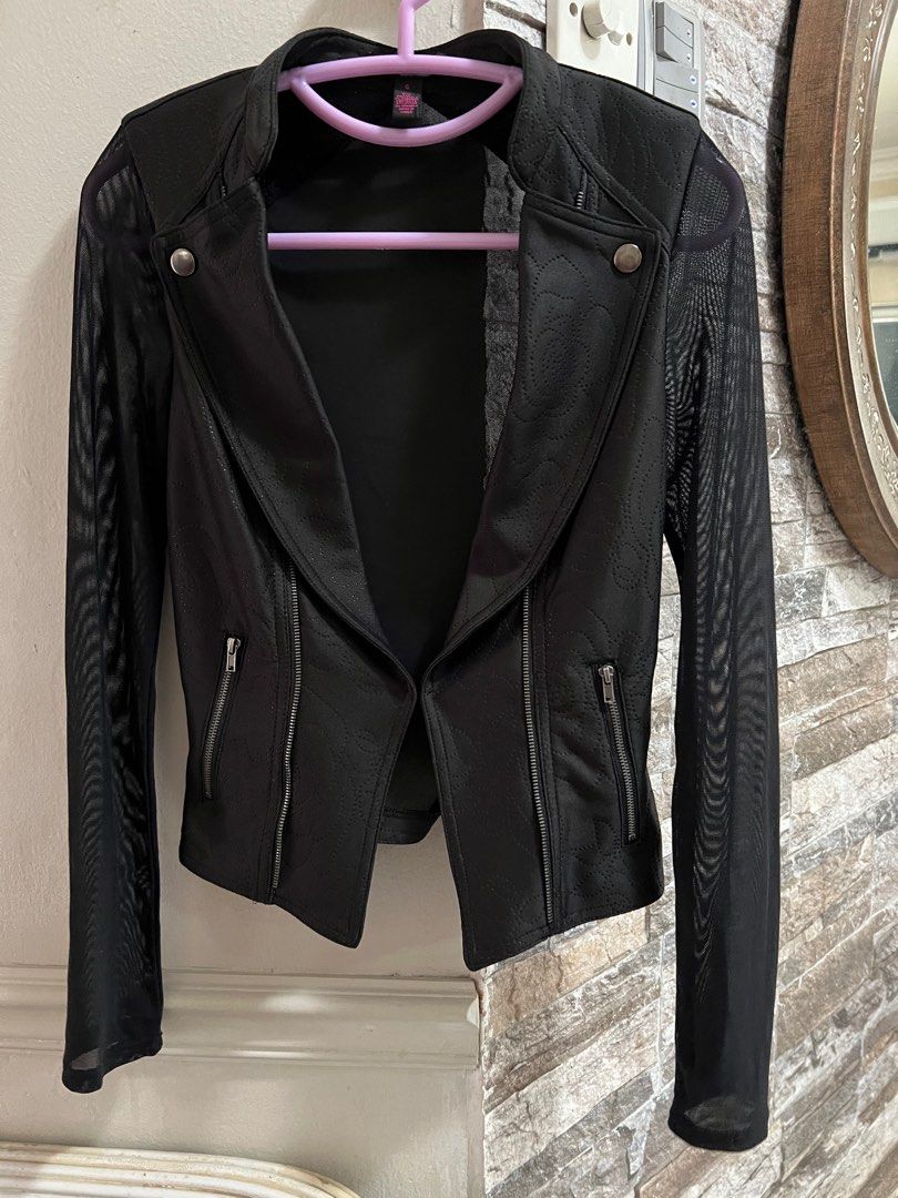 Material Girl Zalora Black Mesh Biker Jacket in S Women s Fashion