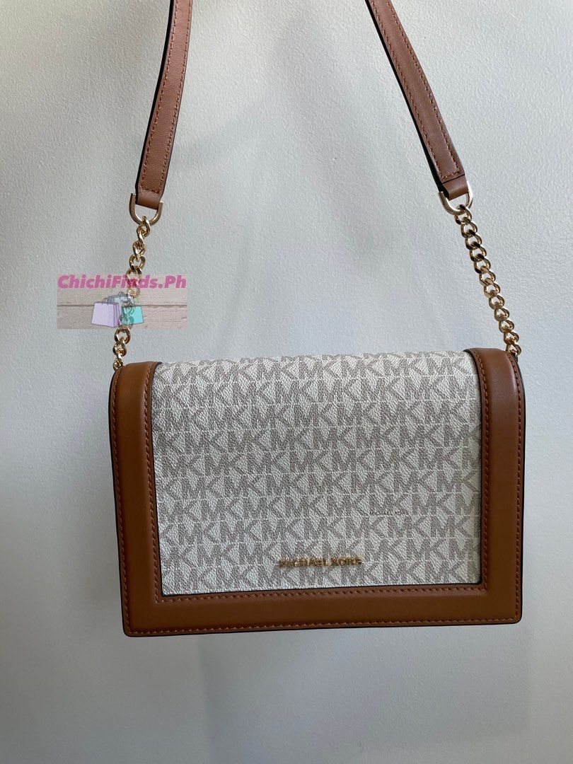 Michael Kors Jet Set Item Large Full Flap Chain Crossbody in Vanilla Acorn