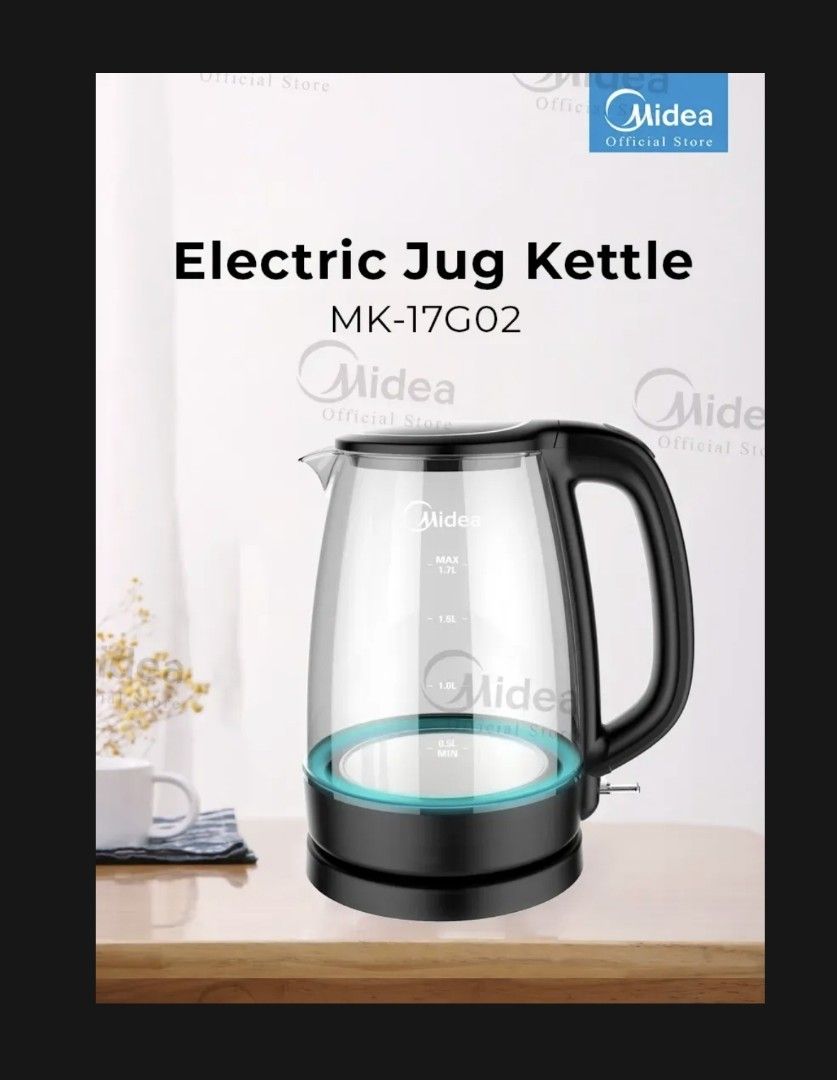 MIDEA Electric Jug Kettle MK17G02 Glass Kettle 1.7L, TV & Home