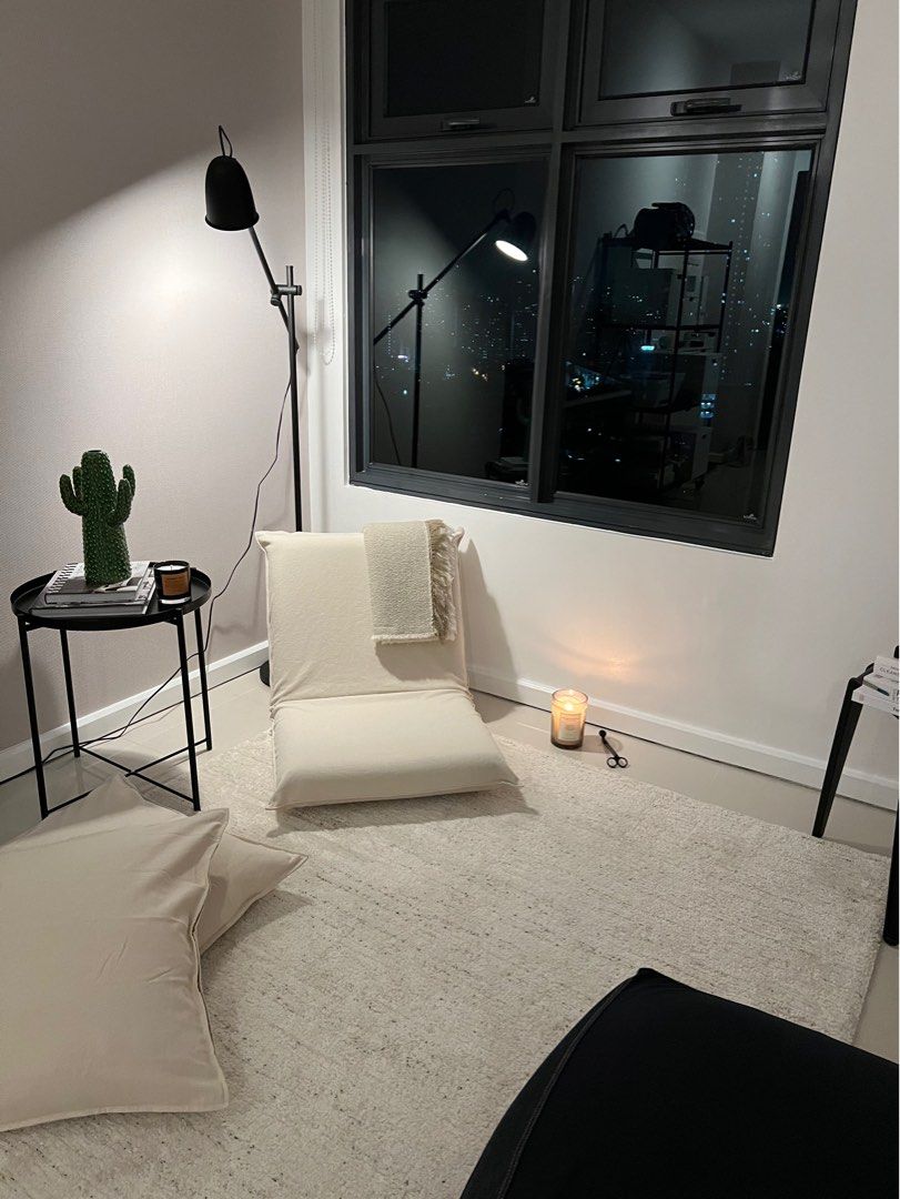 MUJI Legless Chair + MUJI Bean Bag in Denim, Furniture & Home Living