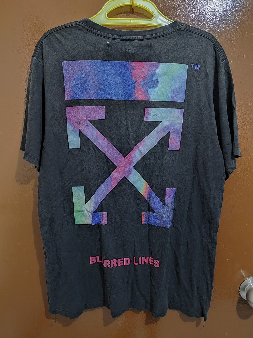 Off White Blurred Lines T shirt Men s Fashion Tops Sets