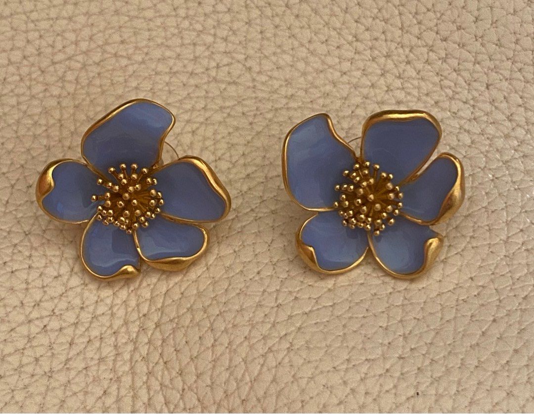 Oscar De La Renta Blue Flower Earrings