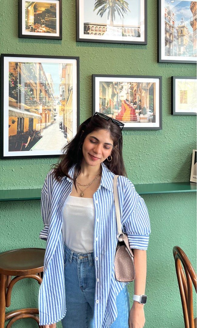 Oversized striped shirt outfit clearance