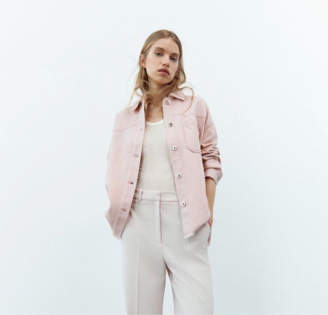 Pink Denim Jacket Zara Women s Fashion Tops Shirts on Carousell