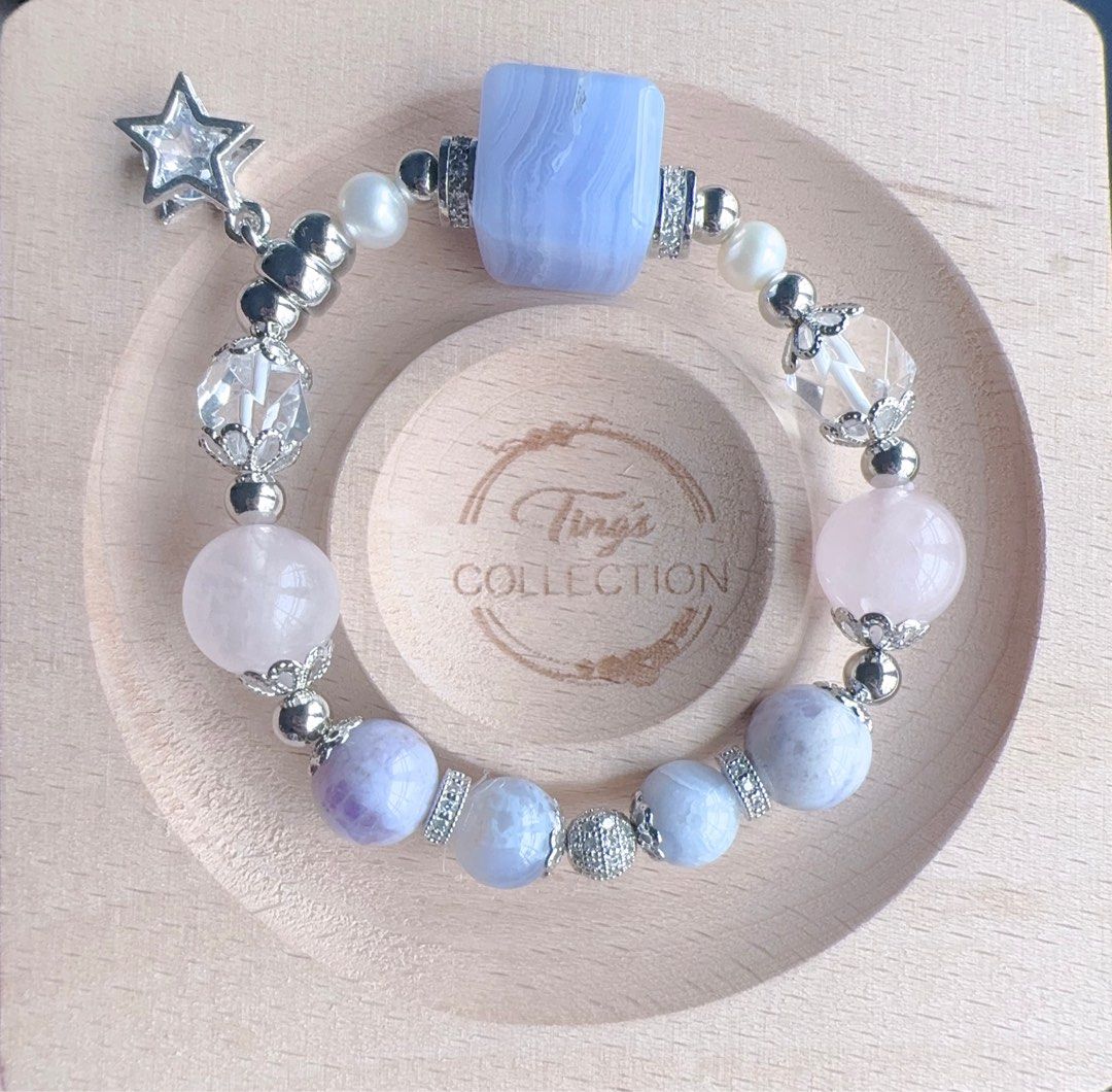 Pocket Friendly X mas Series Blue Lace Agate cube with rose