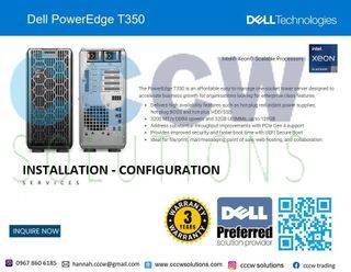 PowerEdge T350 Tower Server Processor: Intel Xeon E-2324G 3.1GHz, 8M Cache, 4C/4T, Turbo (65W), 3200 MT/s