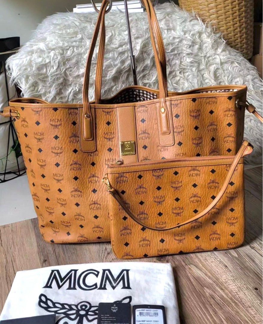 Leather Mcm Bag Large MCM Visetos Monogram Cognac Brown Leather