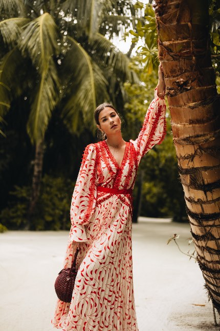 Crescent printed chiffon midi dress top