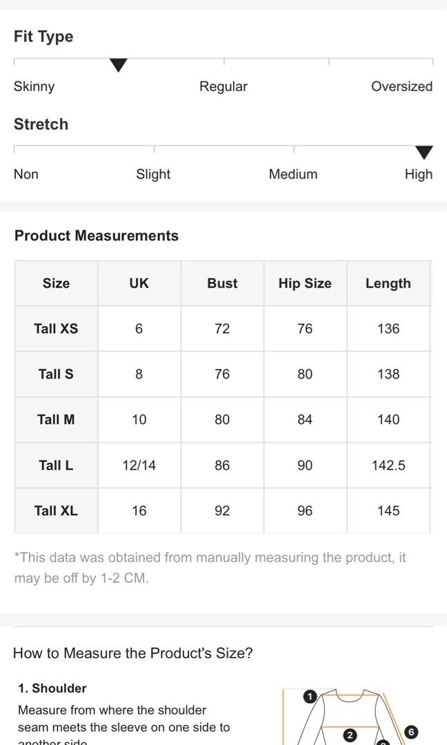 Shein size chart in inches top