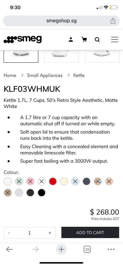 SMEG Matte White 1.7L Kettle KLF03WHMUK