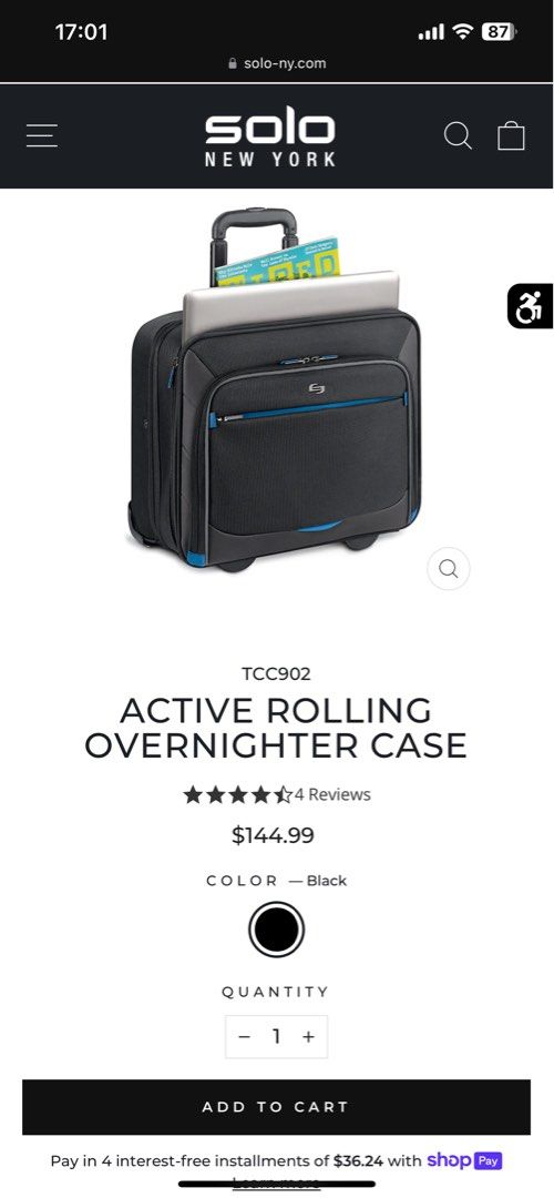 Solo overnight rolling briefcase (Category: Briefcases) located in San Juan City. Submitted by will0106 (Listing ID 1272144019, Image 3). Description: Slightly use .