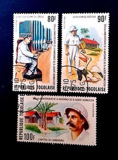 Togo 1975 Airmail - The 100th Anniversary of the Birth of Dr. Albert Schweitzer, 1875-1965
3v. (used) COMPLETE SERIES