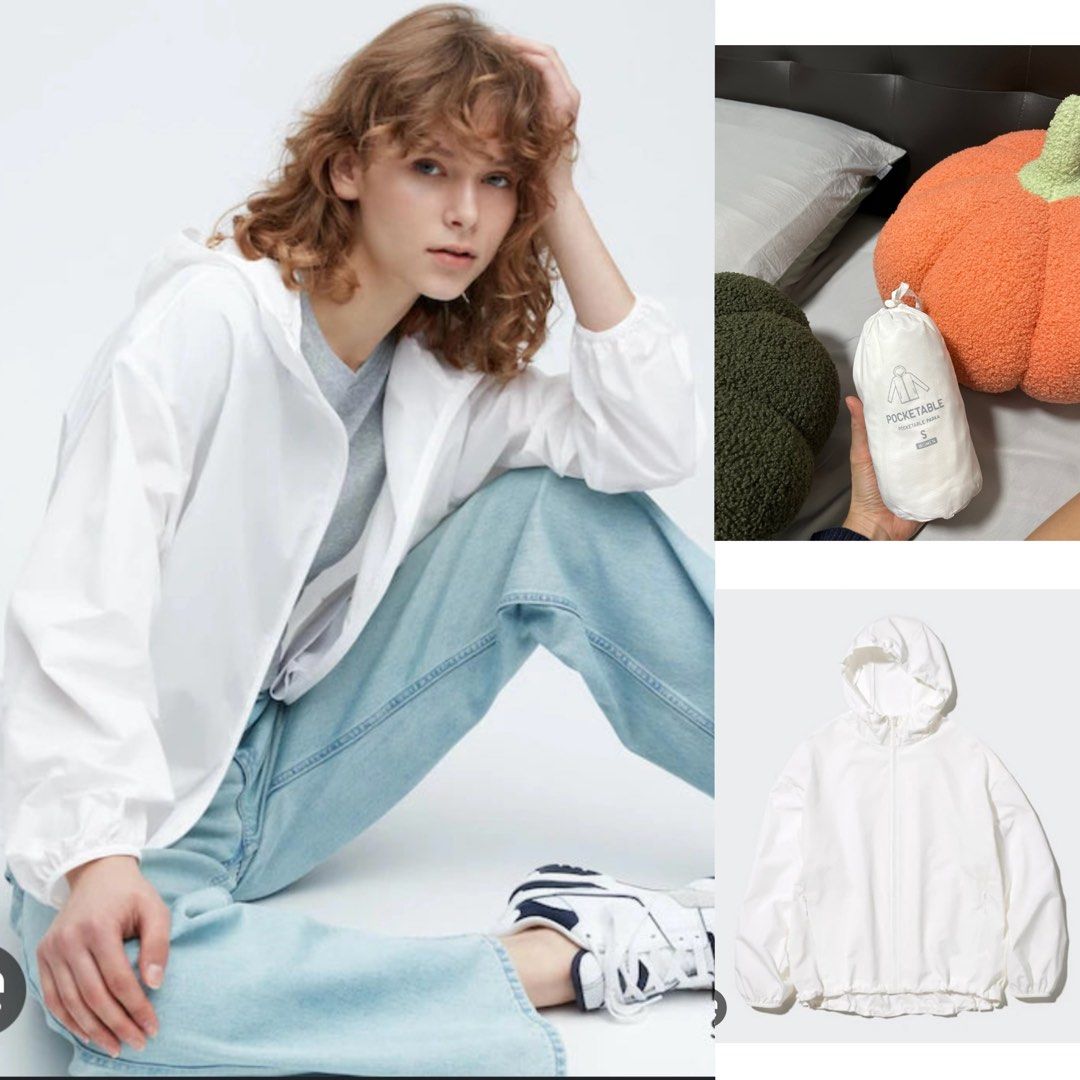 Uniqlo UV pocketable parka in white packable foldable