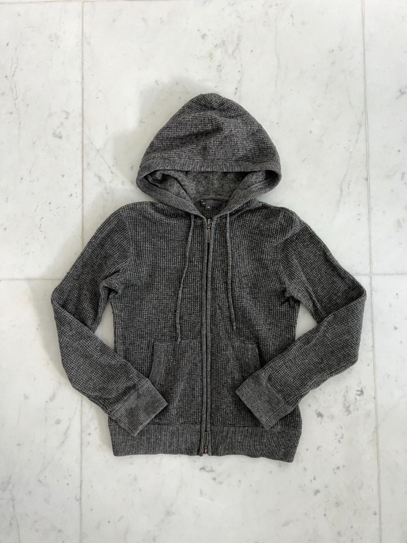 Vince Sweater Knit Hoodie Jacket Cardigan Dark Grey XS Women s