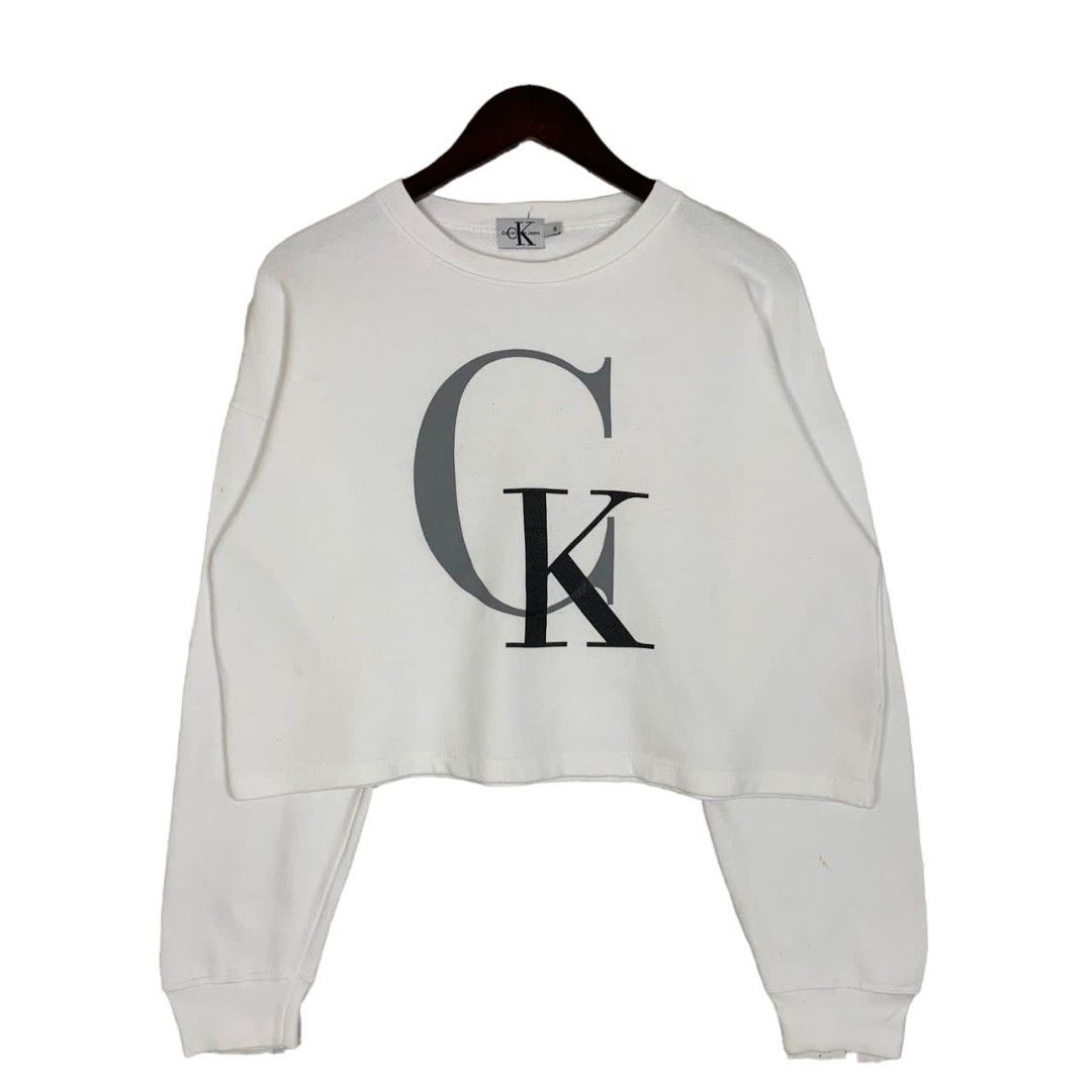 Calvin klein retro logo on sale cropped sweatshirt