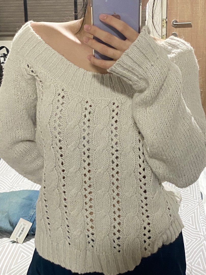 White knit off the shoulder sweater top