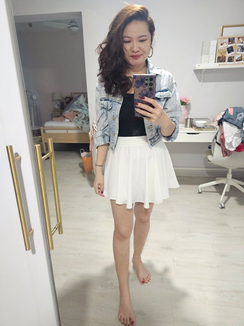 White mini flare skirt cheap