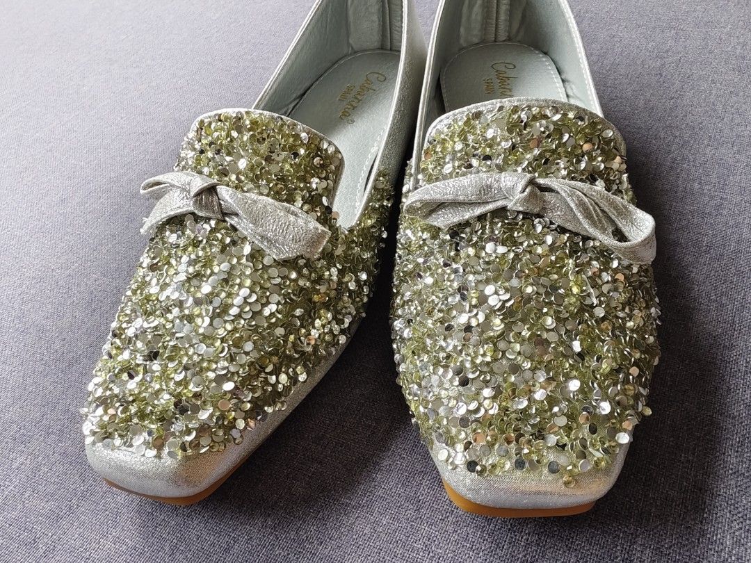 Gold glitter loafers hot sale