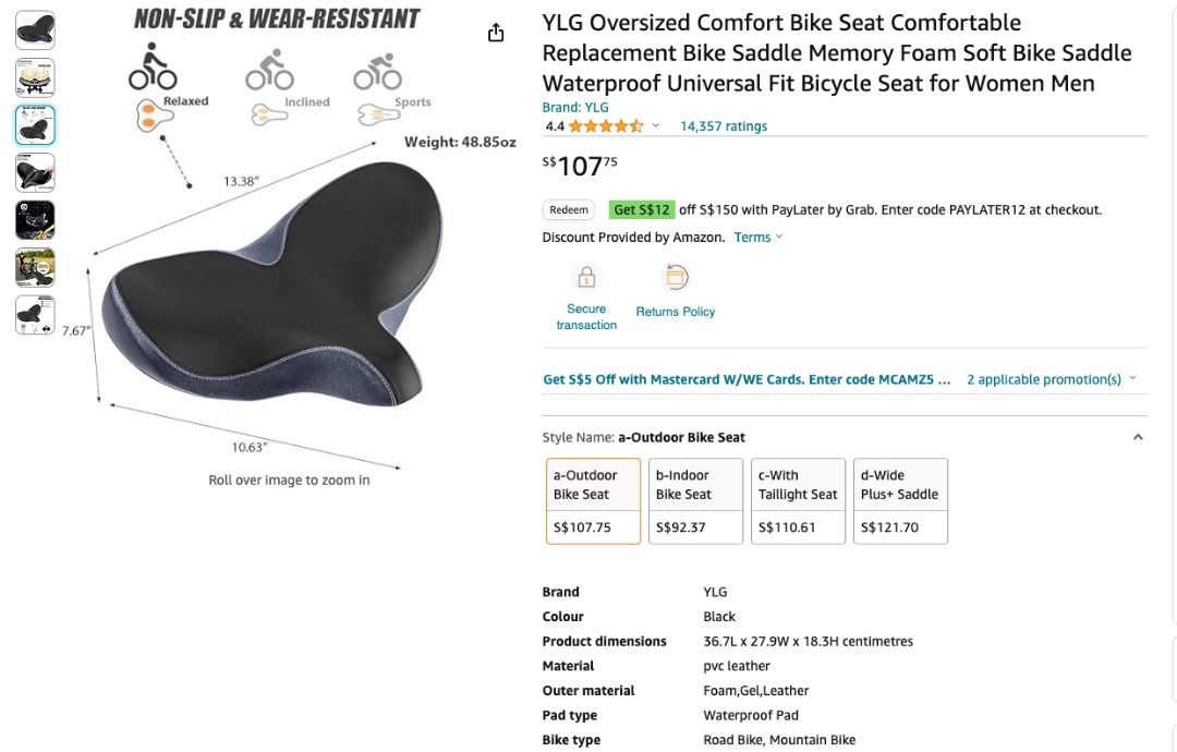 Ylg oversized on sale comfort bike seat