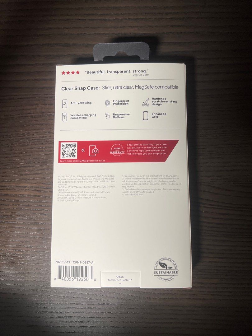 ZAGG clear case (Category: Cases & Sleeves) located in Singapore. Submitted by azizulasrirosli (Listing ID 1272209708, Image 2). Description: BNIB ZAGG clear snap case for iphone 15 pro max.
