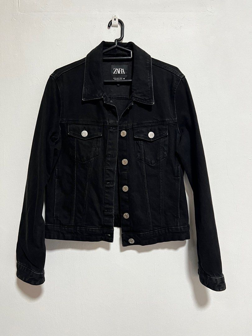 Zara black cropped denim jacket store