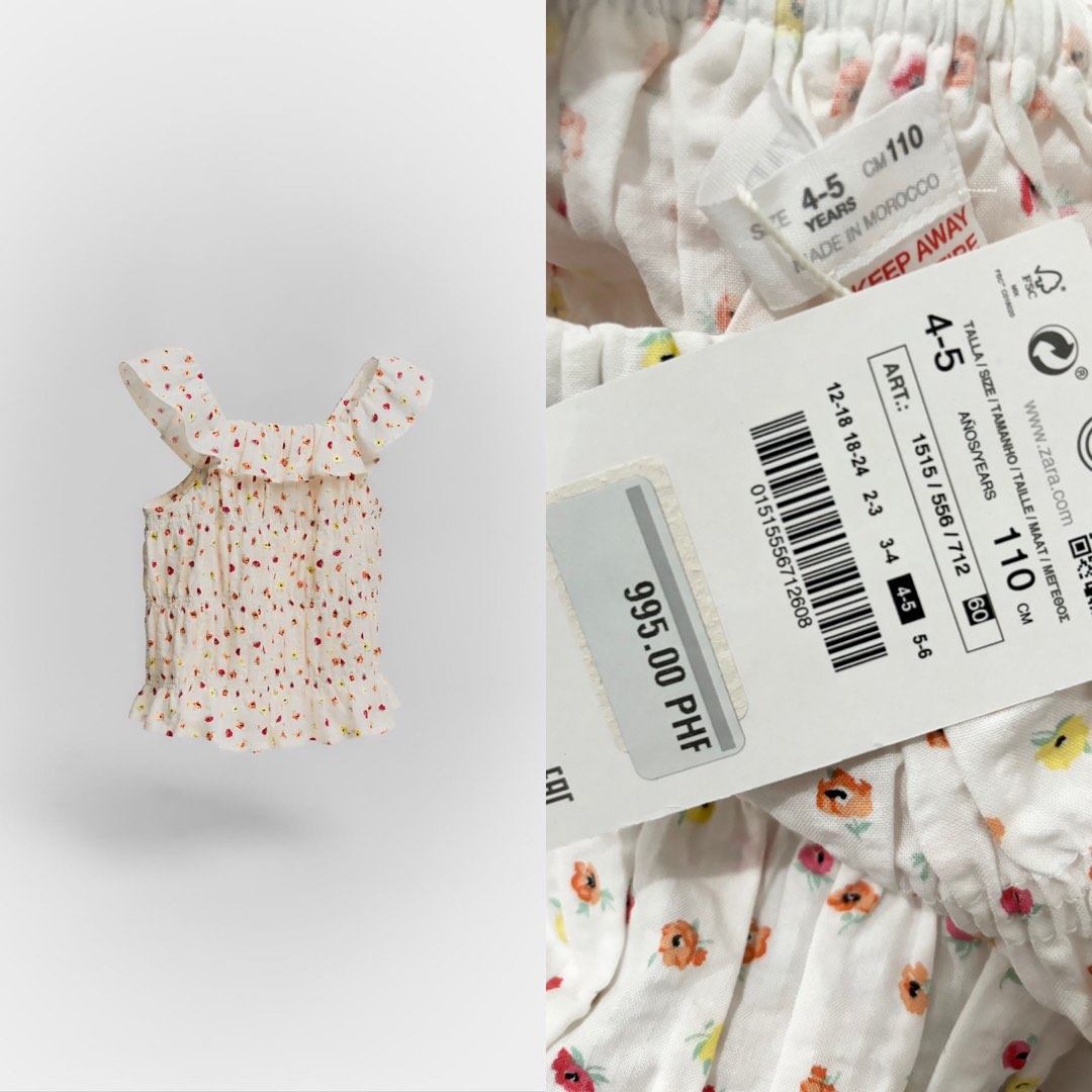 ZARA Floral Smocked Top, Babies & Kids, Babies & Kids Fashion on Carousell