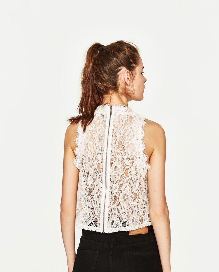 Zara White Lace Zip Back Top main image 1
