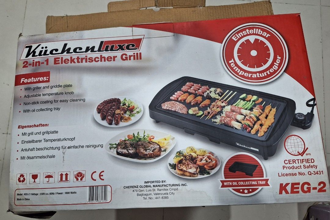 2 in 1 electric grill (Category: Cookware & Accessories) located in Makati City. Submitted by mercadomyleen529 (Listing ID 1272339973, Image 1). Description: Kitchen luxe electric grill used 3x no issue rfs decluttering.