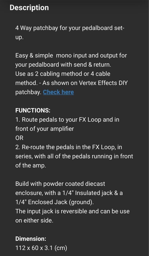 4 cable method send/return fx loop (Category: Music Accessories) located in Singapore. Submitted by IloveApple (Listing ID 1272304029, Image 6). Description: .