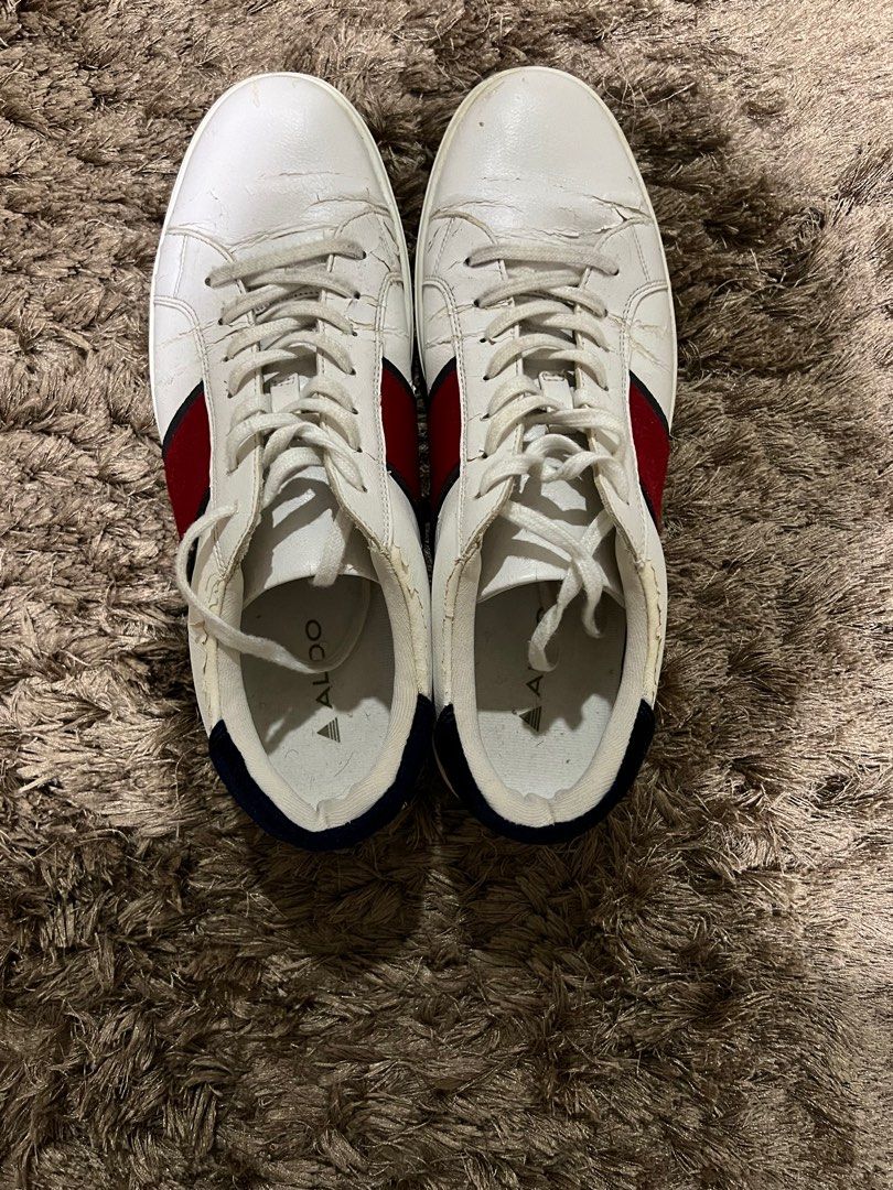 Aldo Cowien Solid White Sneakers With Red Strip Men s Fashion Footwear Sneakers on Carousell