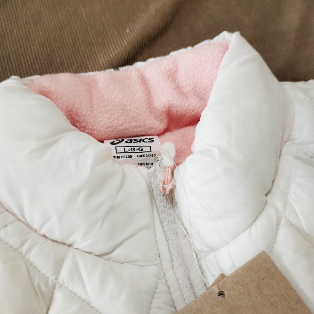 ASICS White and pink bubble puffer vest jacket Women s Fashion