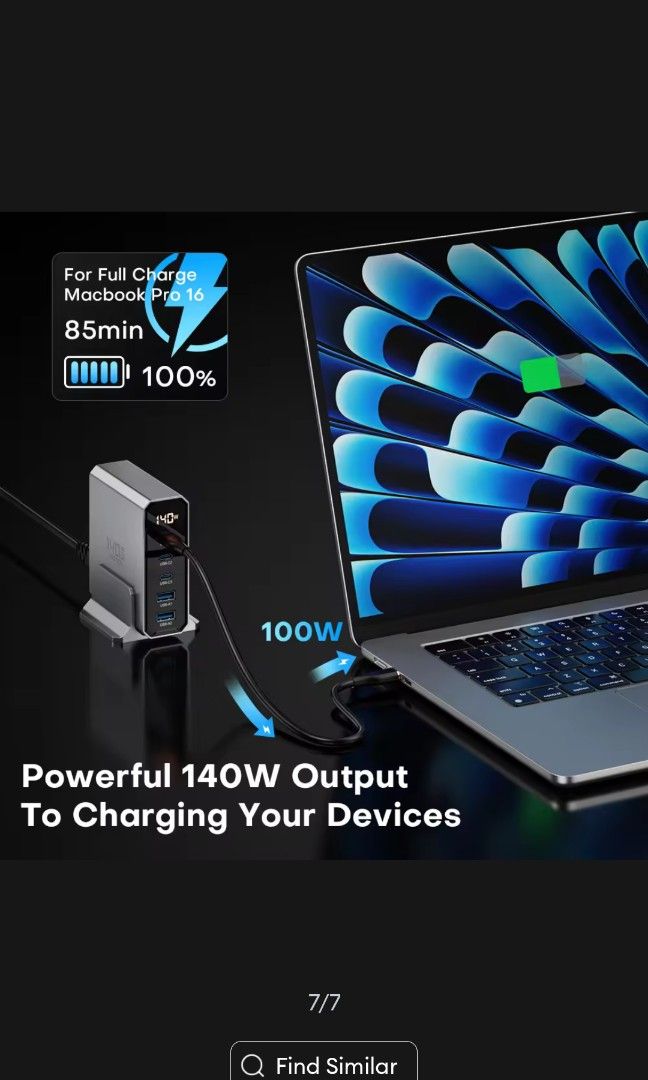 ASOMETECH 140W GaN USB Charger 5 Ports Type C PD3.0 QC Quick Charge 4.0 ...