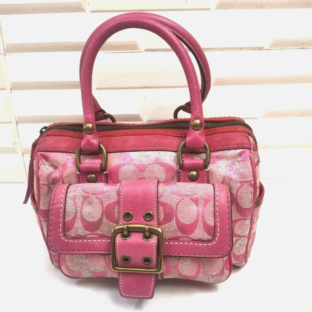 Authentic COACH Signature Pattern Jacquard and Suede Leather Handbag ...