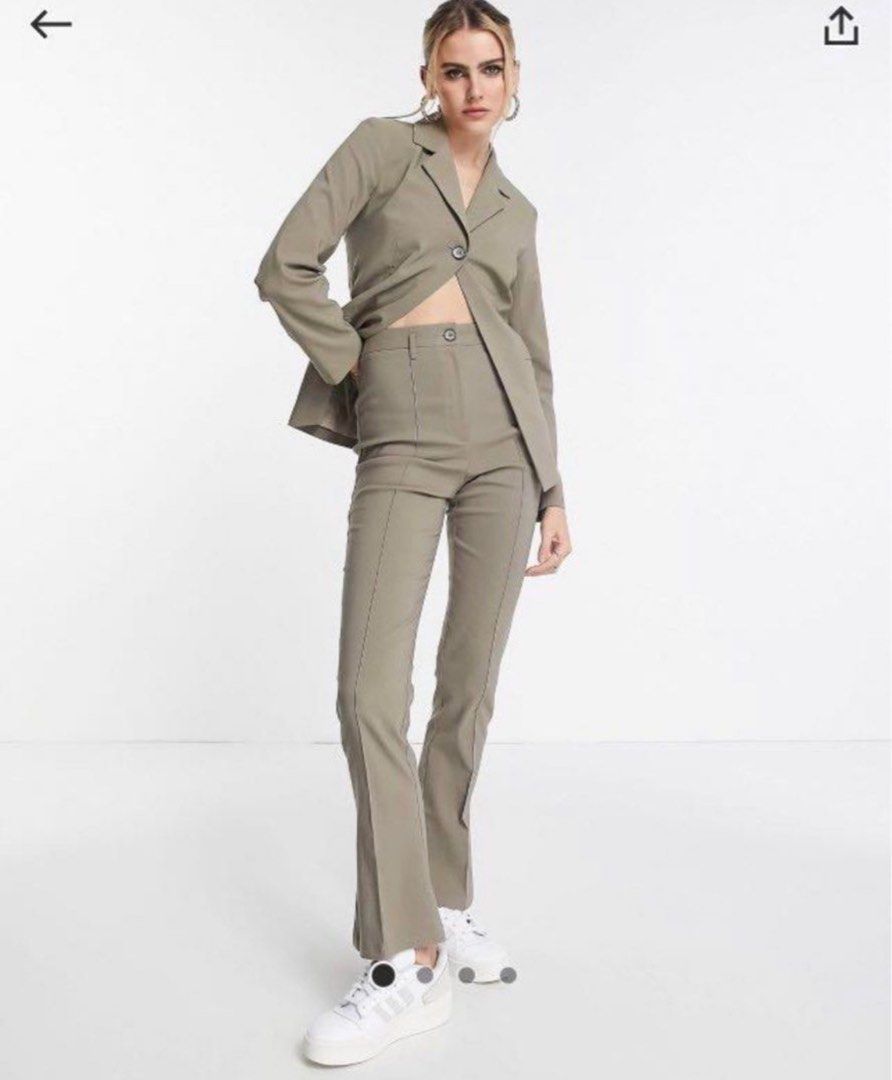 Topshop - Tailored Cotton Straight Leg Trousers in Beige at Nordstrom