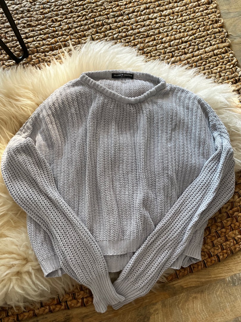 Brandy Melville Light Blue Knit Sweater Women s Fashion Tops
