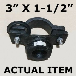 CAST IRON SADDLE CLAMP 3" X 1-1/2" BLACK FOR WATER DISTRICT  ------------------------- 3" X 1-1/2"