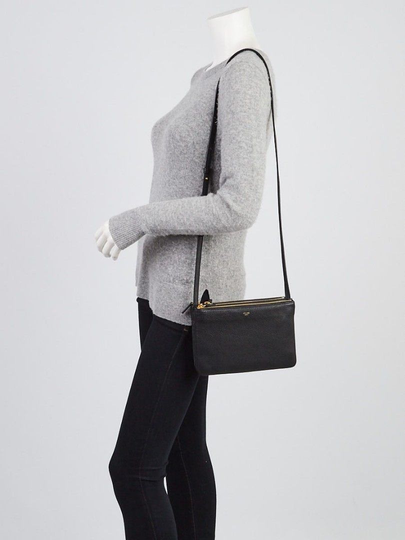 CELINE Black Pebbled Leather Trio Small Crossbody Bag