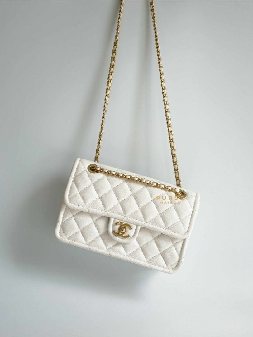 Chanel 21p Sweet Classic Flap in White Caviar Leather and Aged Gold Hardwares Series 31 Luxury Bags Wallets on Carousell