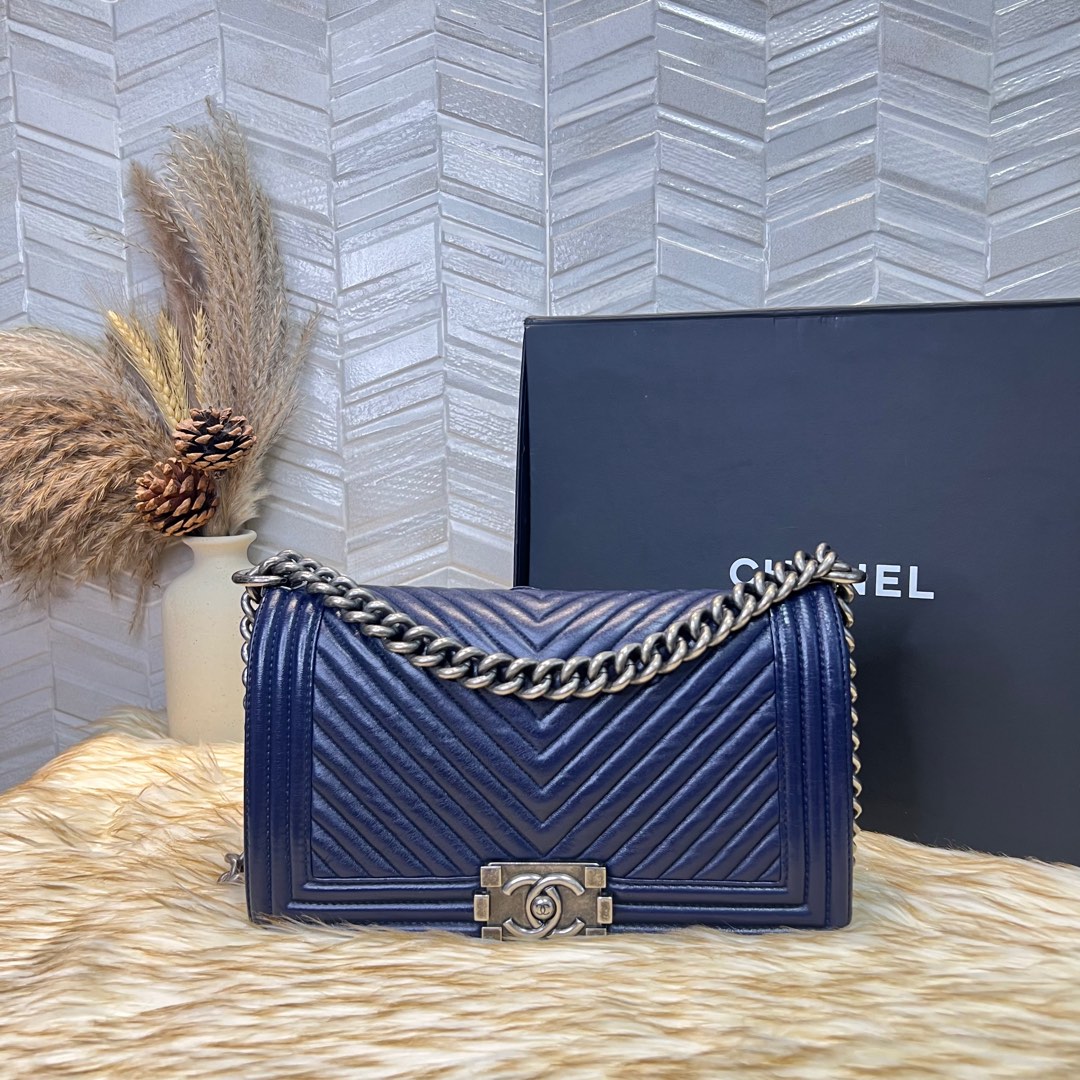 Chanel Le Boy Old Medium in Ruthenium Hardware, Luxury, Bags & Wallets