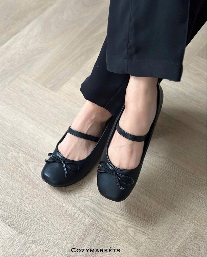 cozymarkets Minete Ribbon Ballet Flatshoes in Matte Black Women s