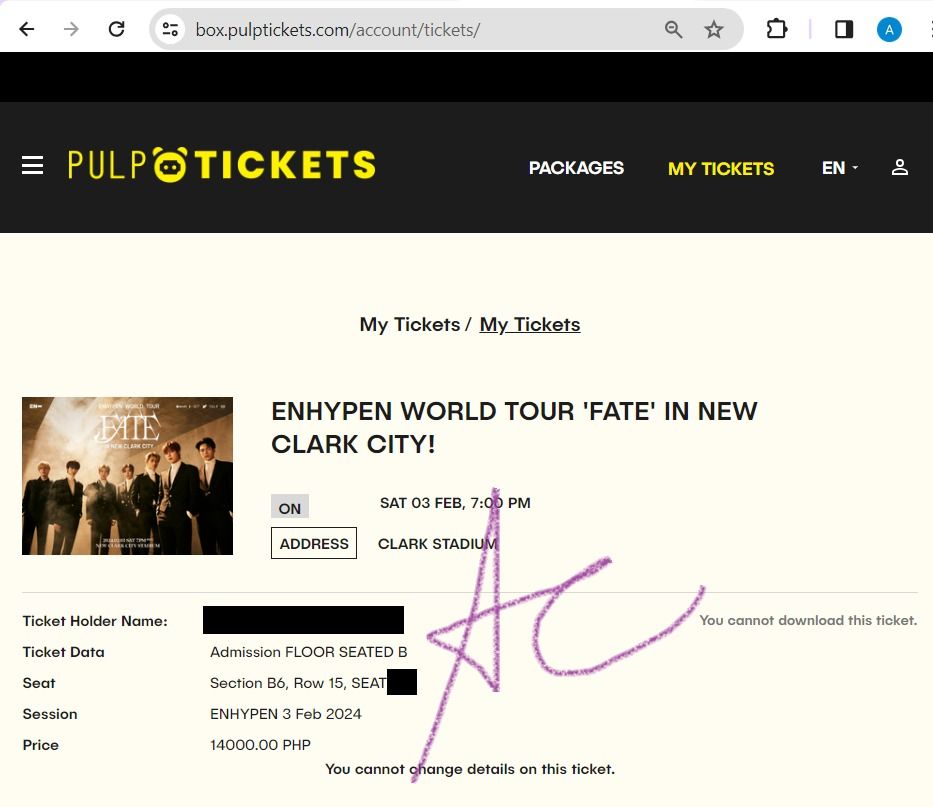 Enhypen Fate Tour in NCC 2024 Ticket (Floor Seated B), Tickets