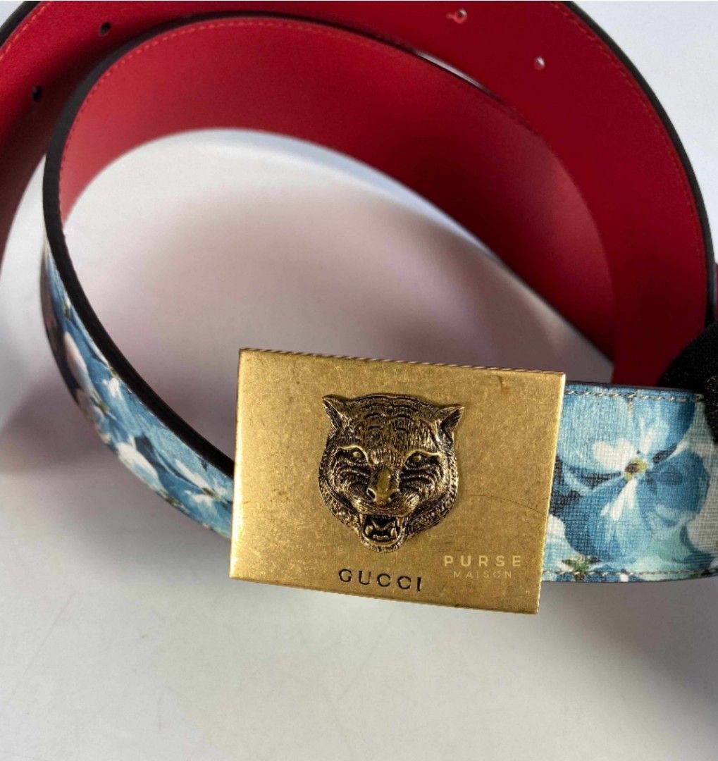 Gucci GG Plus Monogram Blooms Plaque Belt 85cm