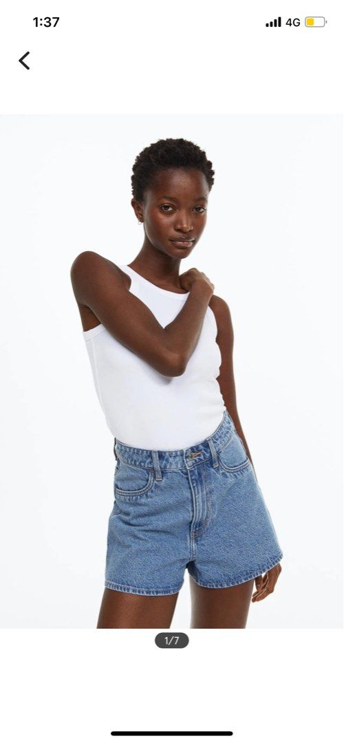 H M Curvy Fit Denim Shorts Women s Fashion Bottoms Shorts on Carousell