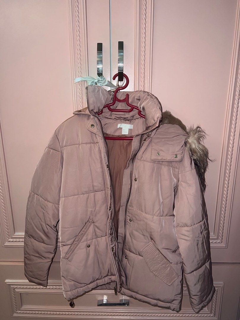 H M Pink Thick Parka Puffer Jacket Women s Fashion Coats